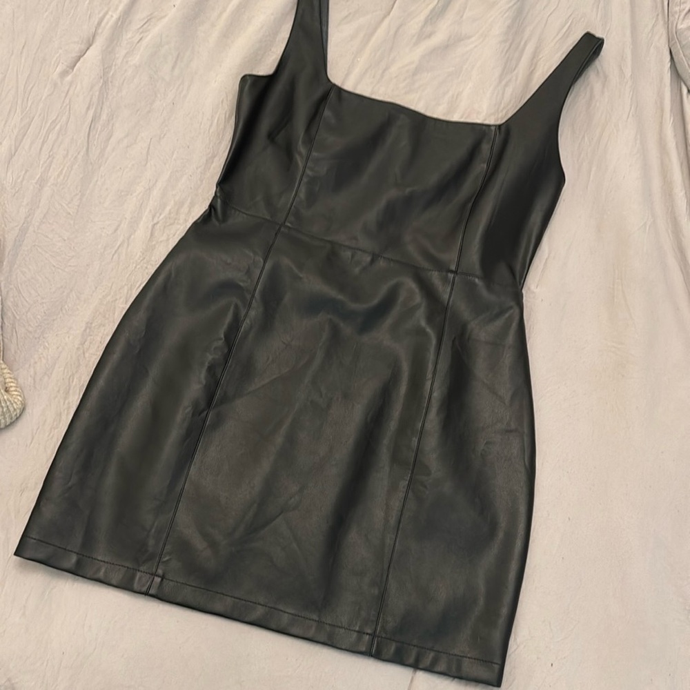 ASOS Square Neck Faux Leather Dress - Picture 5 of 9